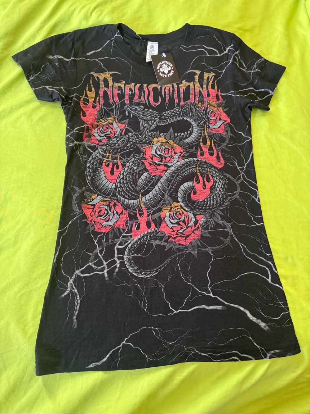 Affliction Black Graphic Snake & Roses Short Sleeve Tee